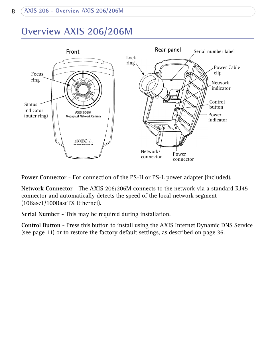 Overview axis 206/206m | Axis Communications 206 User Manual | Page 8 / 48