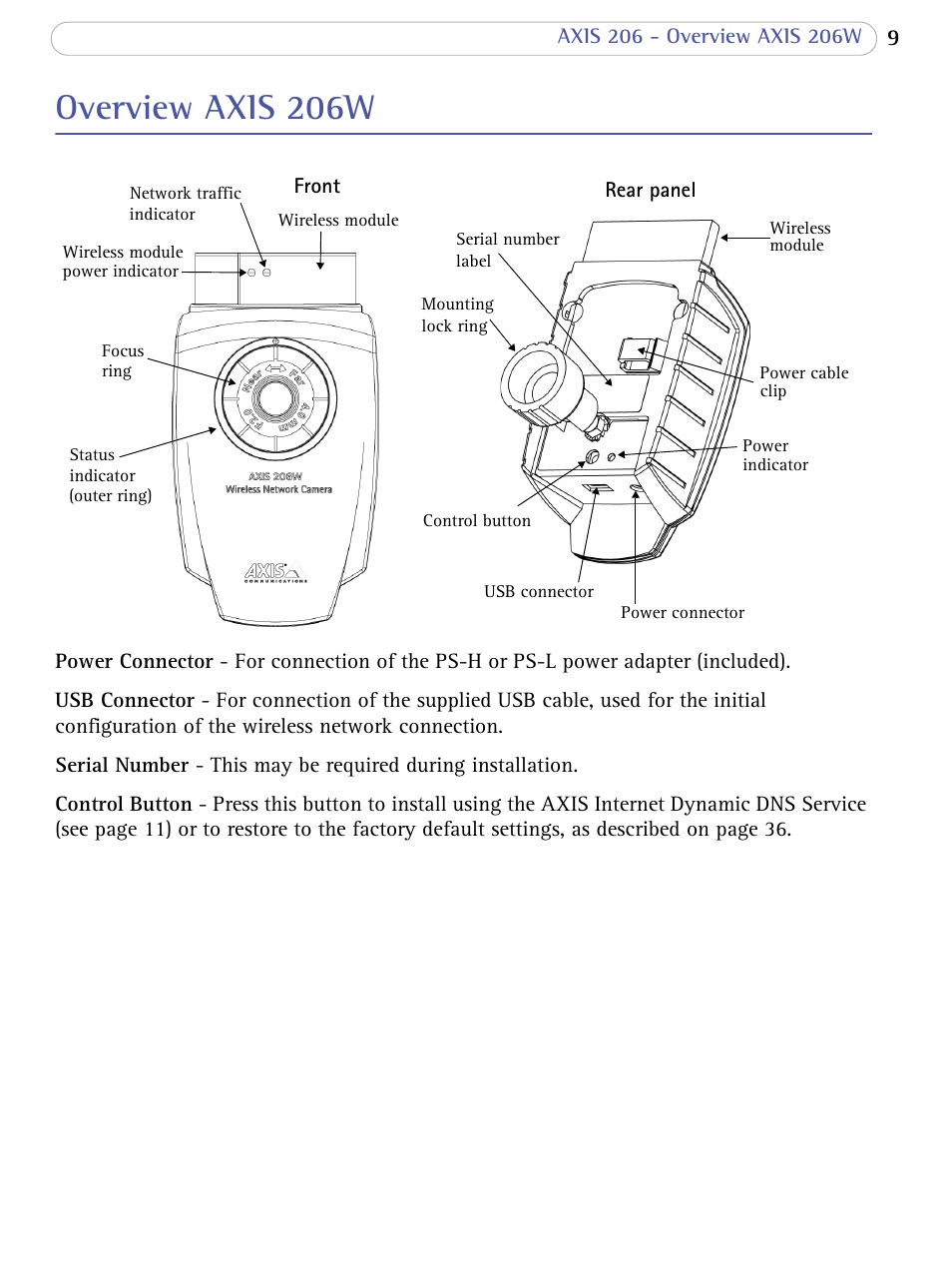Overview axis 206w | Axis Communications 206 User Manual | Page 9 / 48