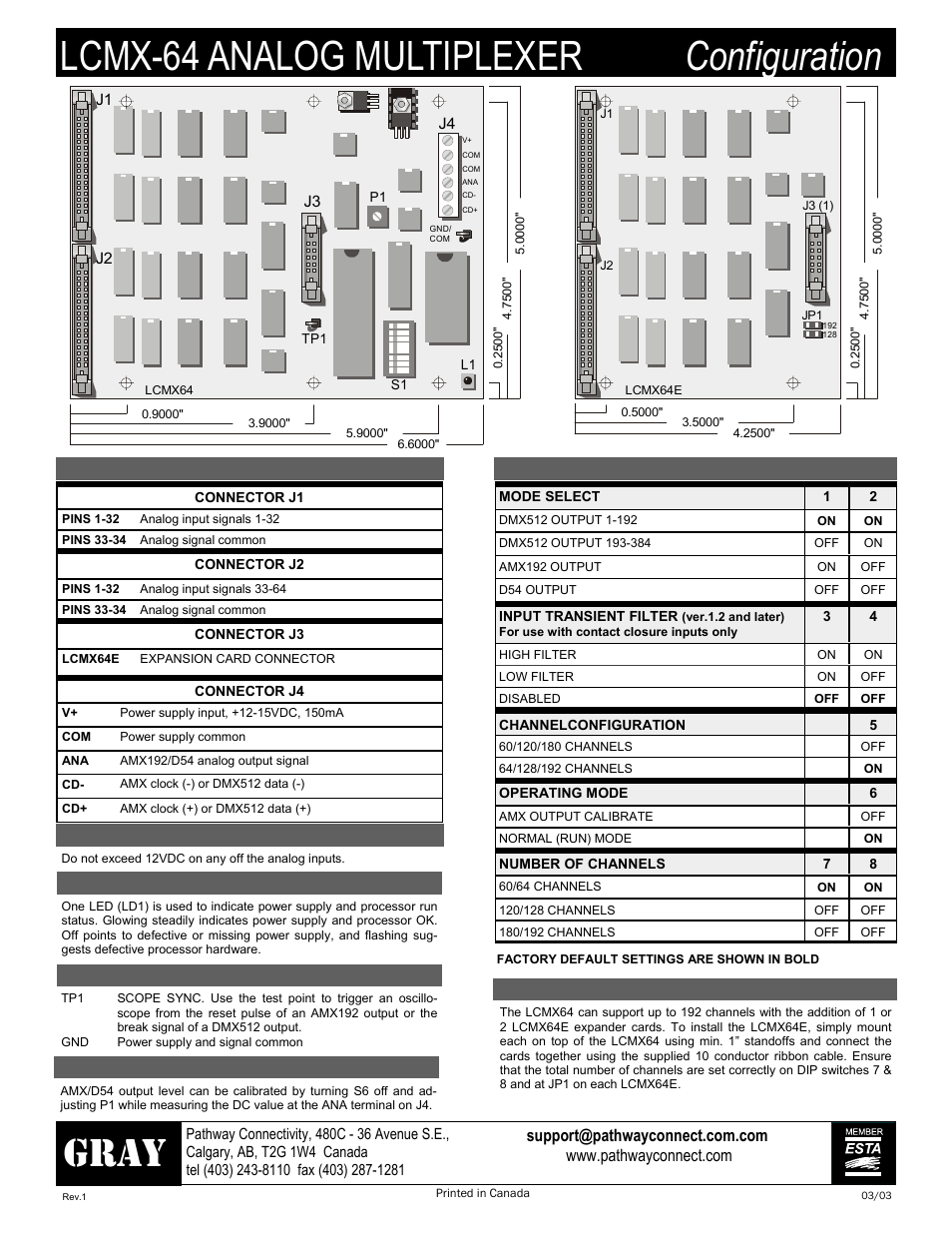 Pathway LCMX64 Configuration User Manual | 1 page