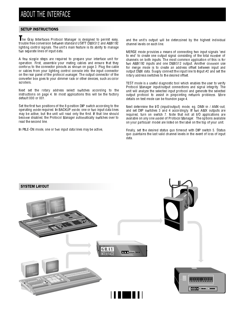 About the interface, Setup instructions, System layout | Pathway # 8601, 8603, 8605 User Manual | Page 2 / 4