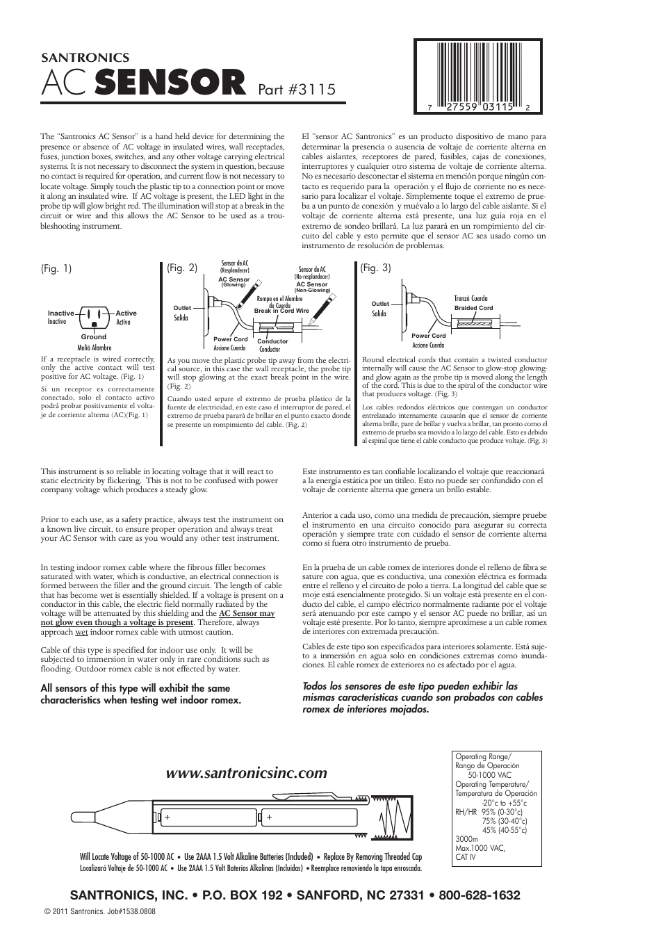 Santronics AC Sensor User Manual | 1 page
