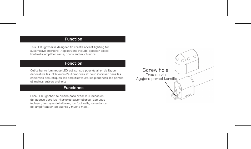 Im-hlwv2.pg4.pdf, Screw hole | Varad HLW9 / HLW15 - Interior Light bars User Manual | Page 4 / 6