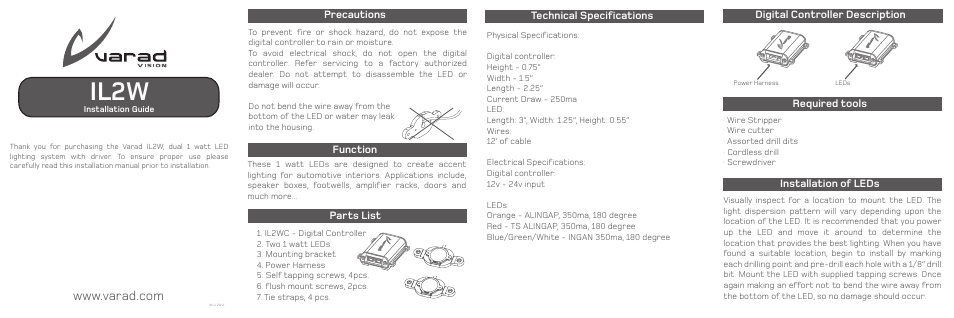 Varad IL2W - Interior 1 Watt LED Lighting System User Manual | 2 pages