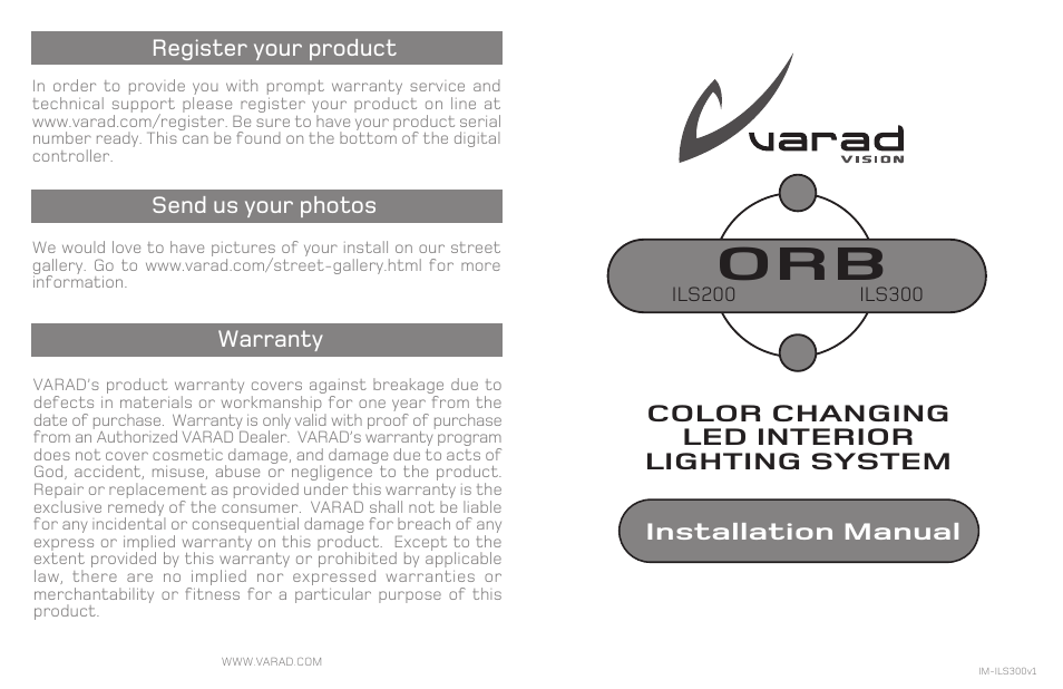 Varad ILS200 / ILS300 - Color Changing Interior Lighting System User Manual | 10 pages