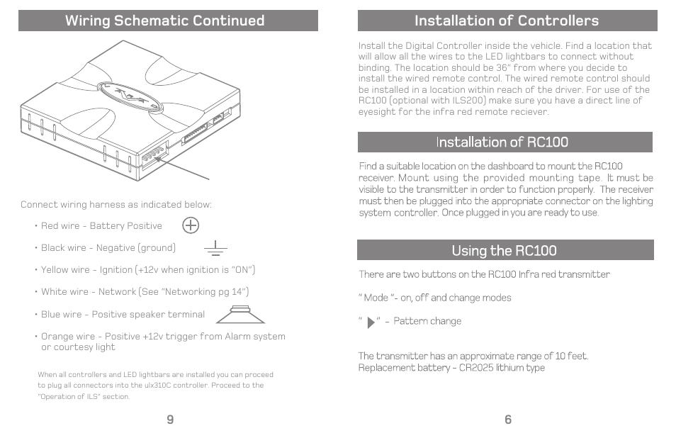 Installation of controllers, Wiring schematic continued | Varad ILS200 / ILS300 - Color Changing Interior Lighting System User Manual | Page 9 / 10