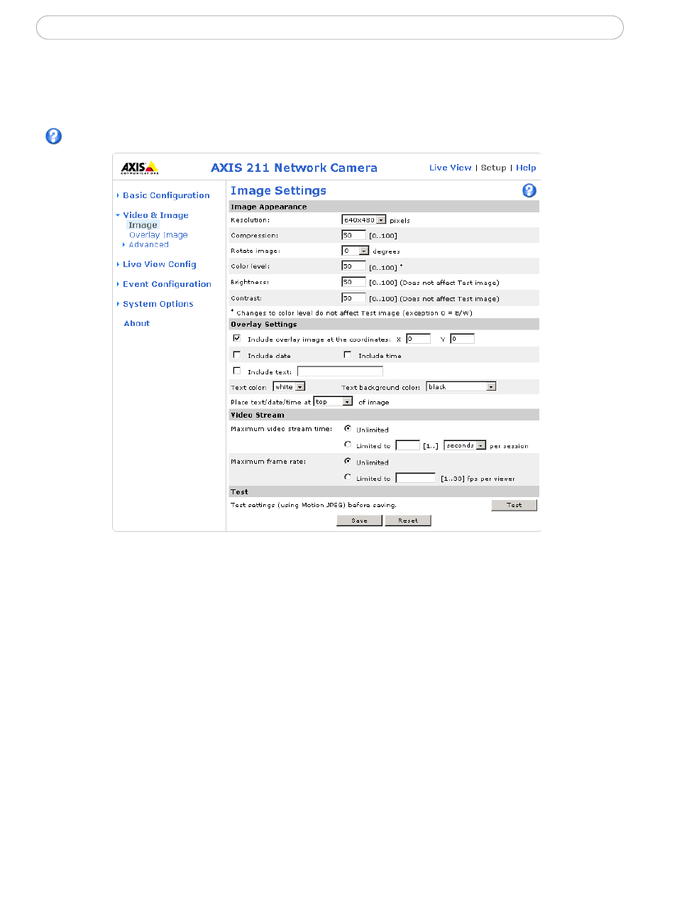 Video and image settings | Axis Communications 210/211 User Manual | Page 19 / 54