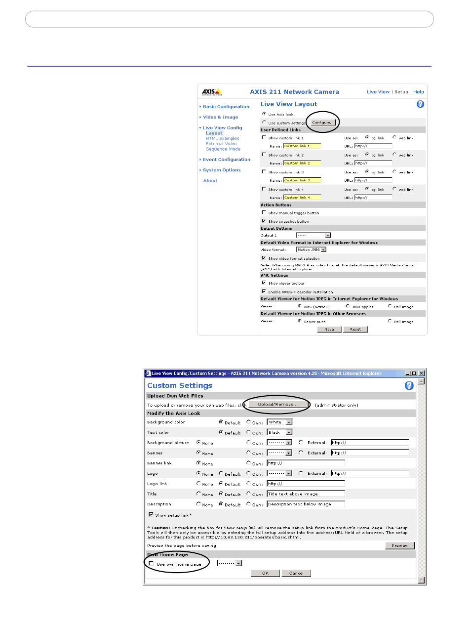 Live view config, Layout | Axis Communications 210/211 User Manual | Page 23 / 54