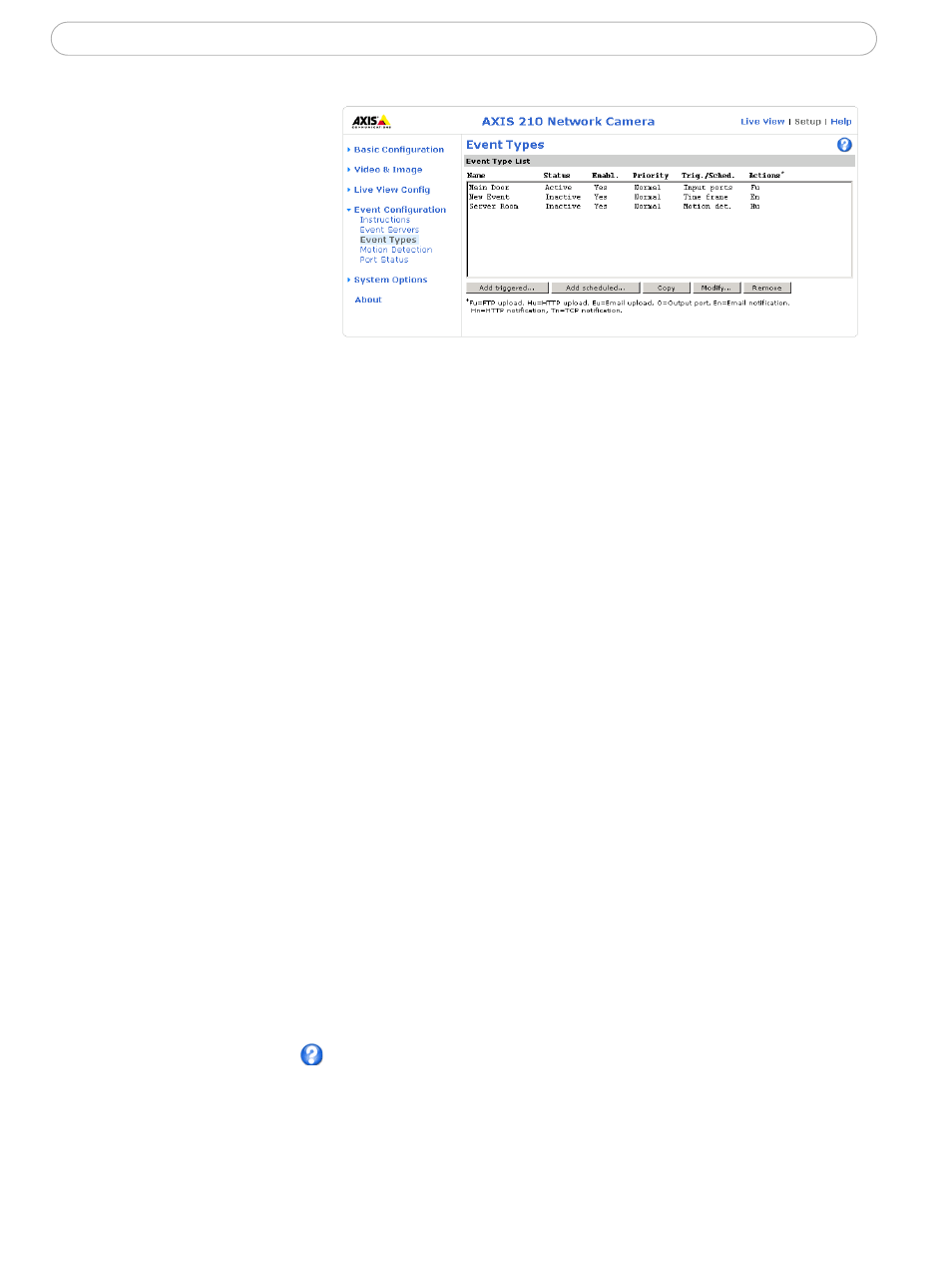 Configuring event types | Axis Communications 210/211 User Manual | Page 29 / 54