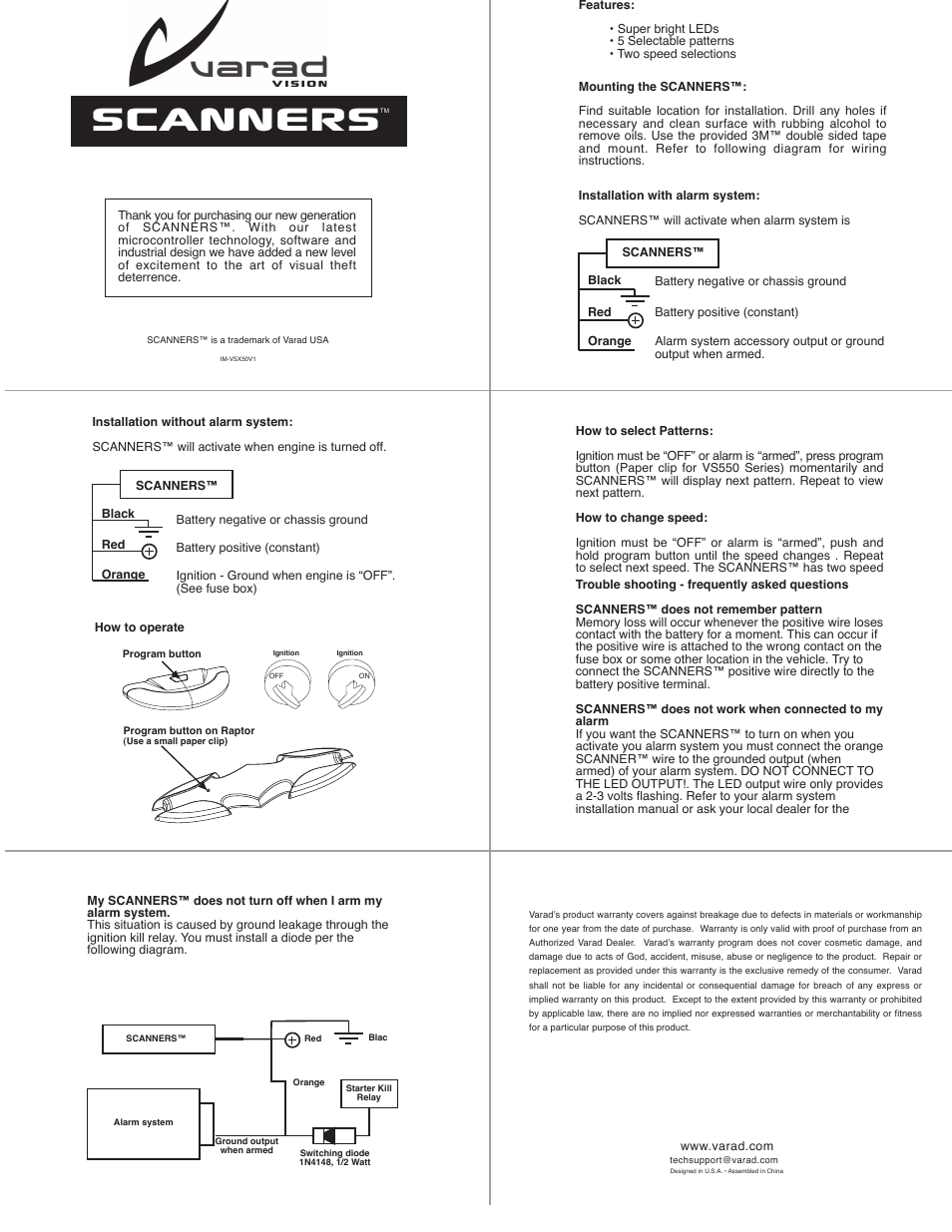 Varad Scanners® - Scanners® Styles: SPIDER-VS250, EVO-VS350, AERO-VS450, RAPTOR-VS550 User Manual | 1 page