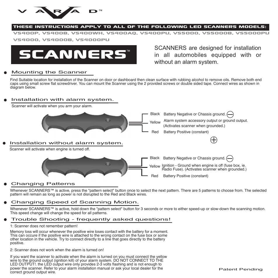 Varad Scanners® - Scanners® Styles: VS400, VS4000, VS5000 User Manual | 1 page