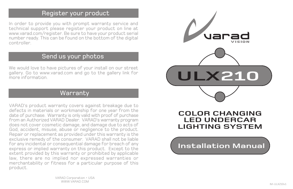 Varad ULX210 - Color Changing LED Under Car Lighting System User Manual | 8 pages