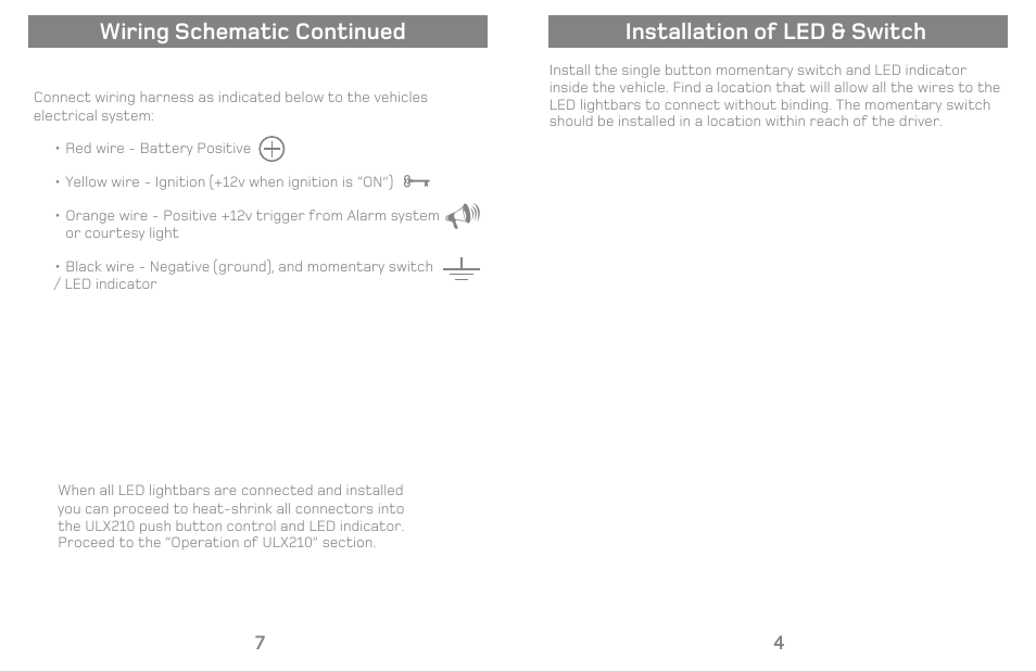 Installation of led & switch, Wiring schematic continued | Varad ULX210 - Color Changing LED Under Car Lighting System User Manual | Page 7 / 8