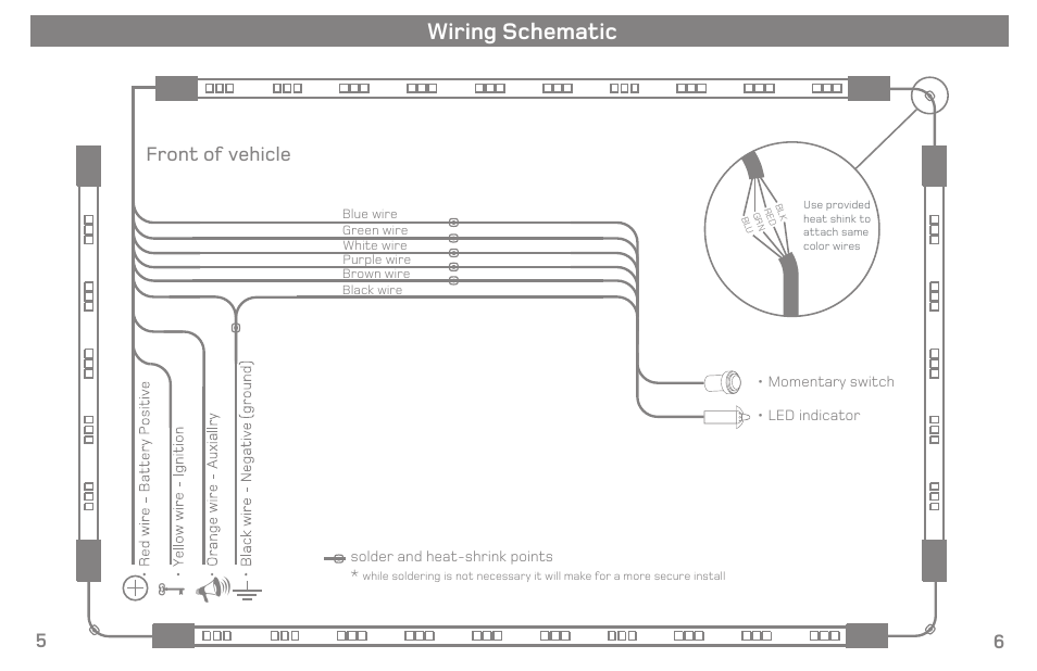Wiring schematic, Front of vehicle 5 6 | Varad ULX210 - Color Changing LED Under Car Lighting System User Manual | Page 8 / 8