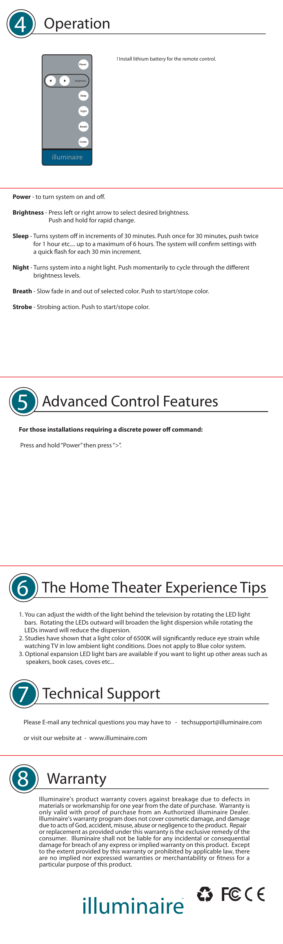 Operation, Warranty, Technical support | Advanced control features, The home theater experience tips | Varad PL218 User Manual | Page 2 / 2