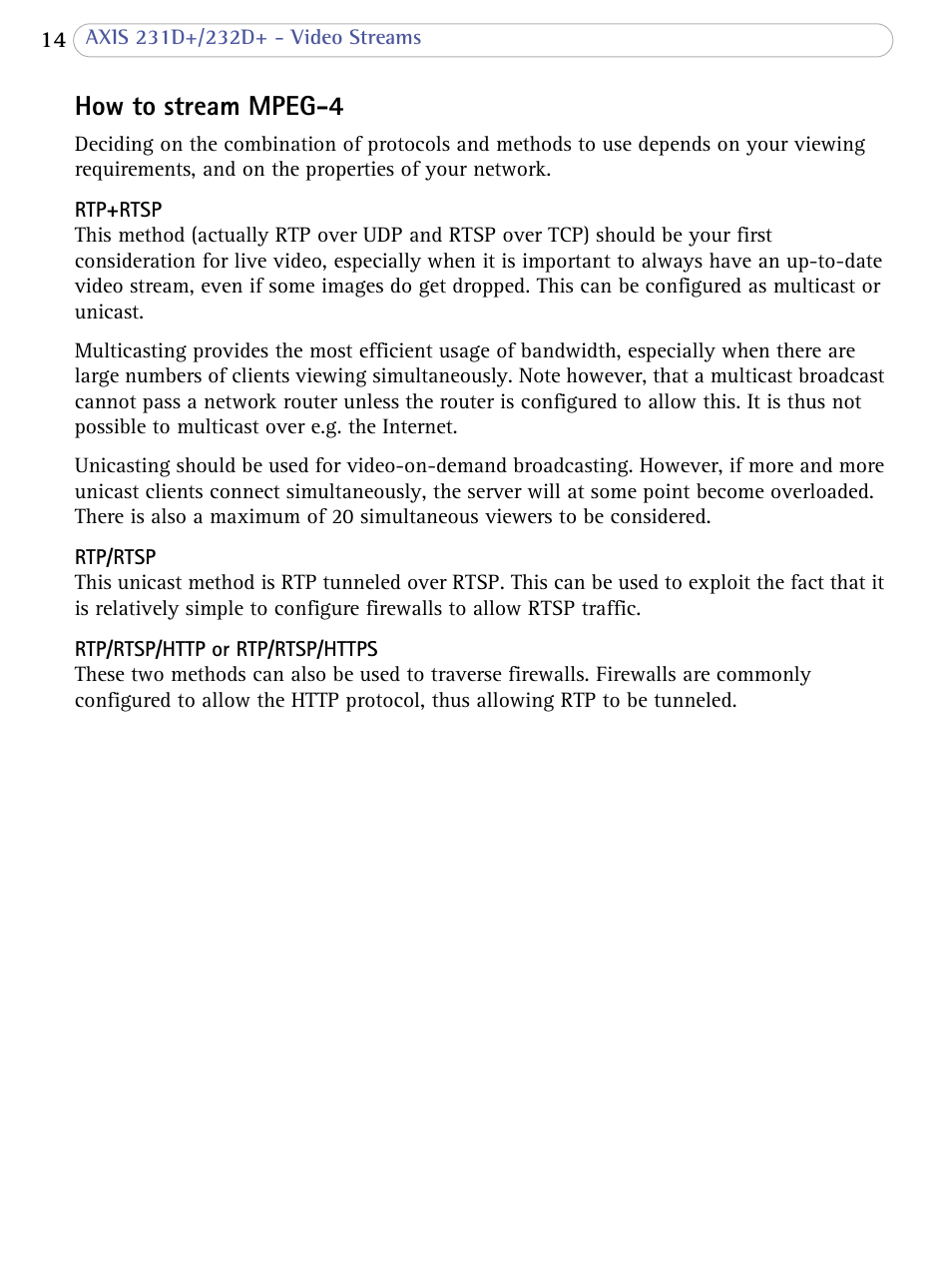 How to stream mpeg-4 | Axis Communications 231D+/232D+ User Manual | Page 14 / 70