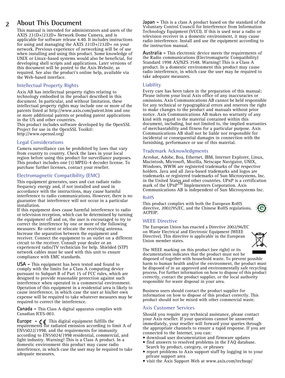 2 about this document, Axis communications, Product name> quick user’s guide | Axis Communications 231D+/232D+ User Manual | Page 2 / 70
