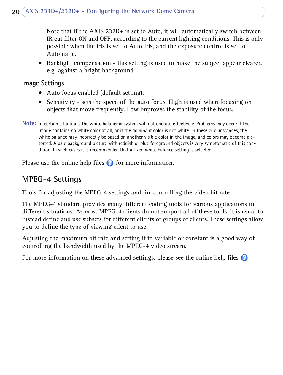 Mpeg-4 settings | Axis Communications 231D+/232D+ User Manual | Page 20 / 70