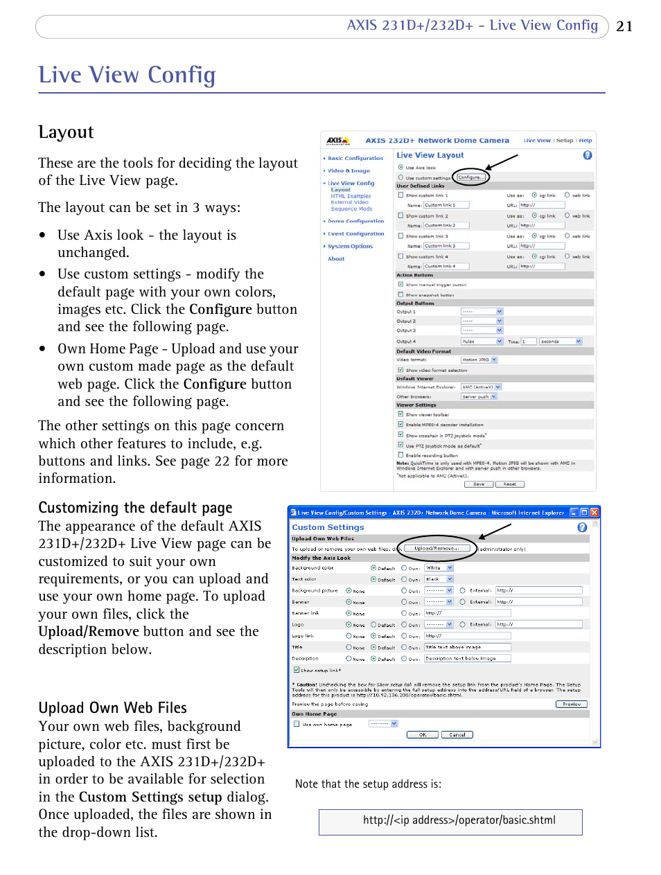 Live view config, Layout | Axis Communications 231D+/232D+ User Manual | Page 21 / 70