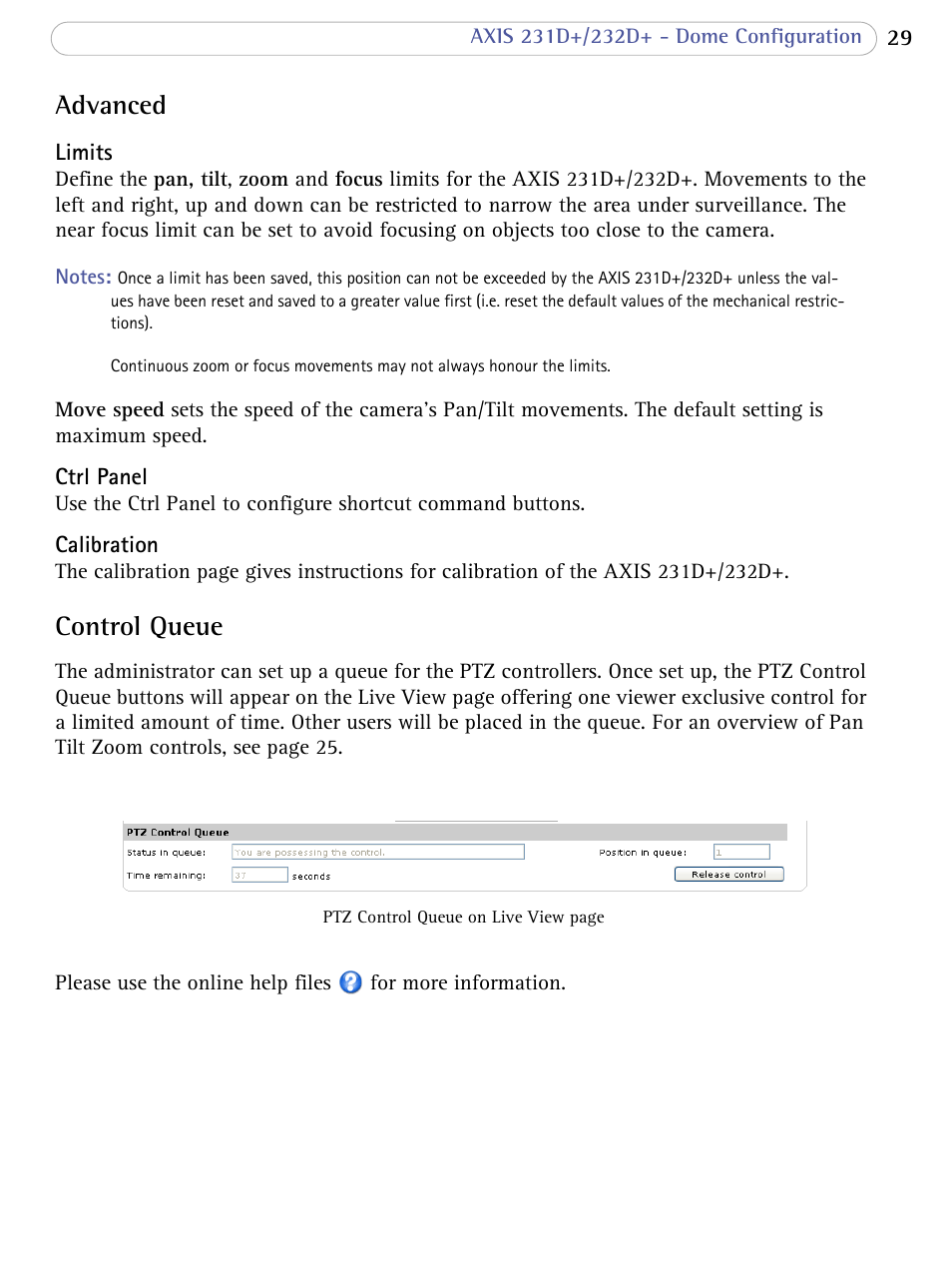 Advanced, Control queue, Advanced control queue | Axis Communications 231D+/232D+ User Manual | Page 29 / 70