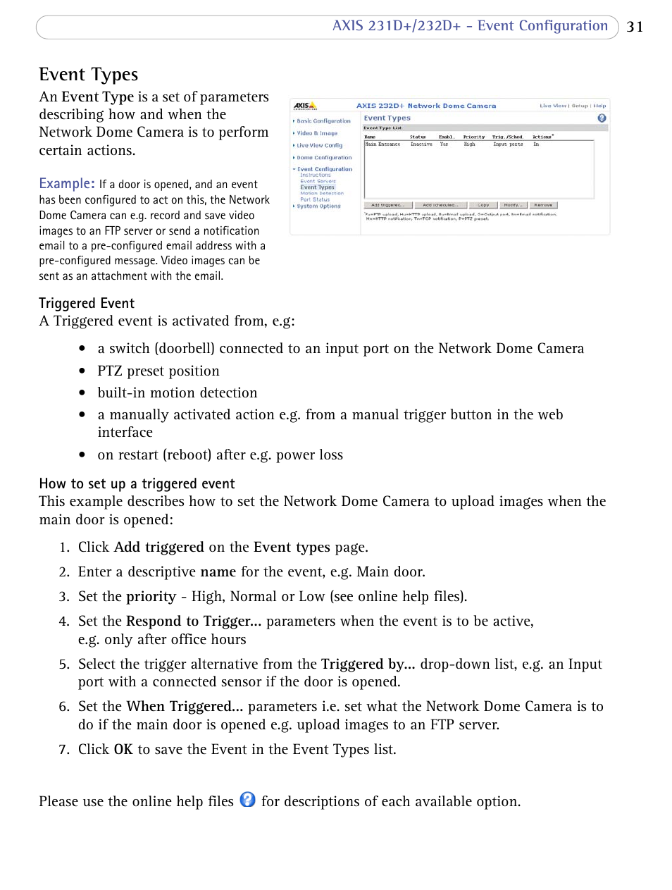 Event types | Axis Communications 231D+/232D+ User Manual | Page 31 / 70