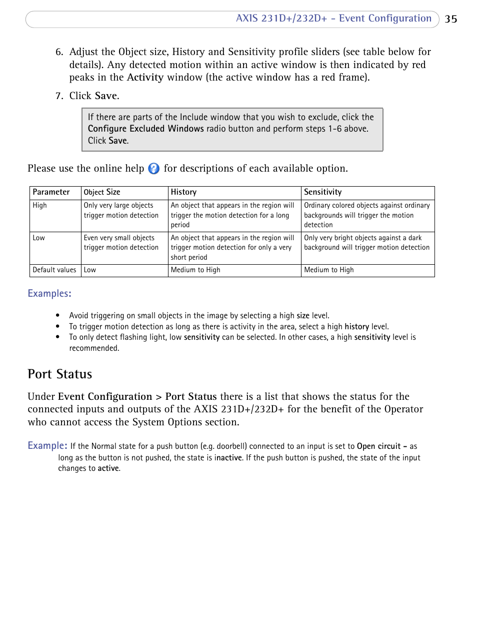 Port status | Axis Communications 231D+/232D+ User Manual | Page 35 / 70