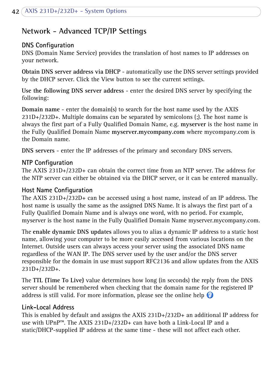 Network - advanced tcp/ip settings | Axis Communications 231D+/232D+ User Manual | Page 42 / 70