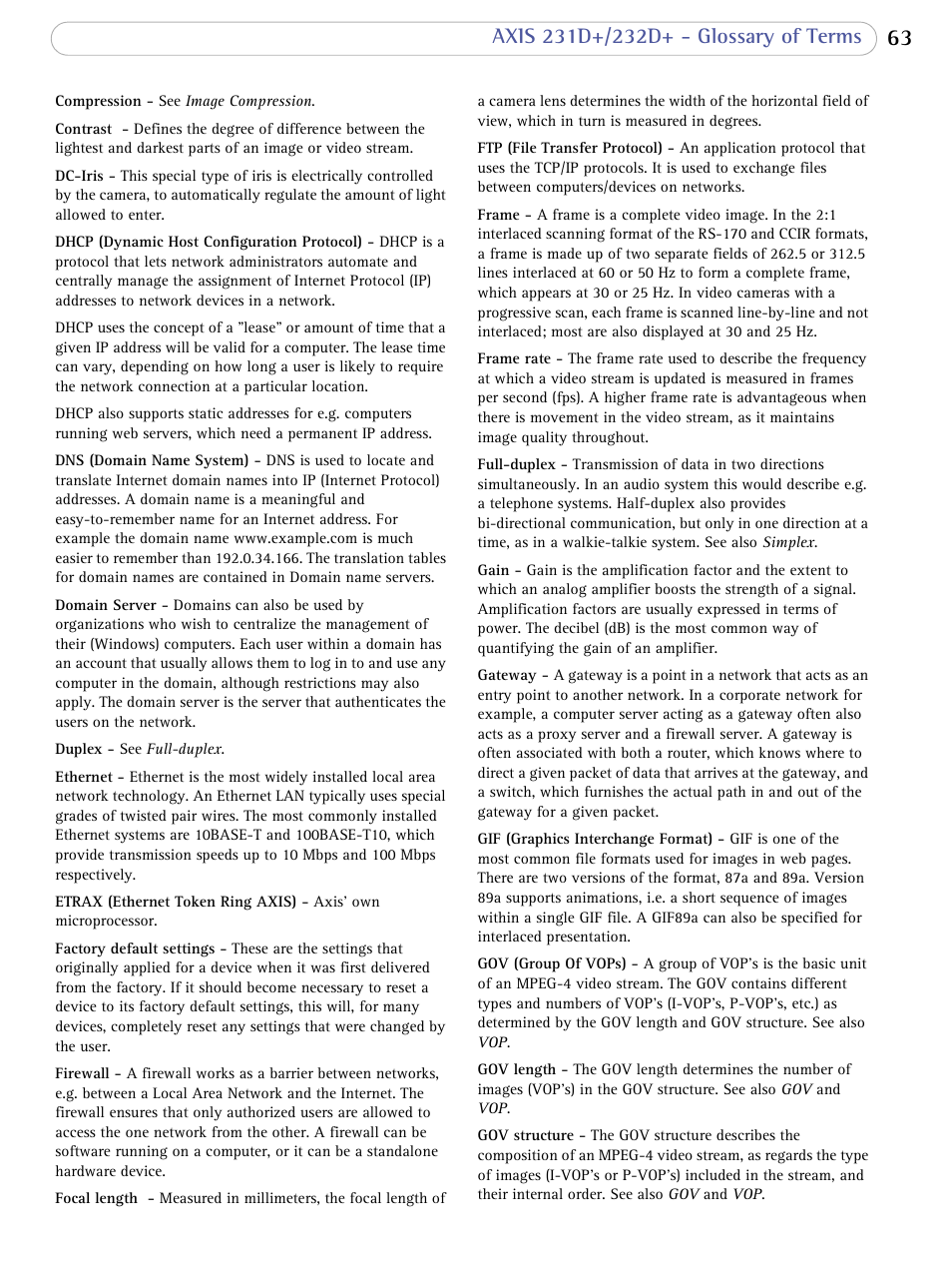 Axis Communications 231D+/232D+ User Manual | Page 63 / 70