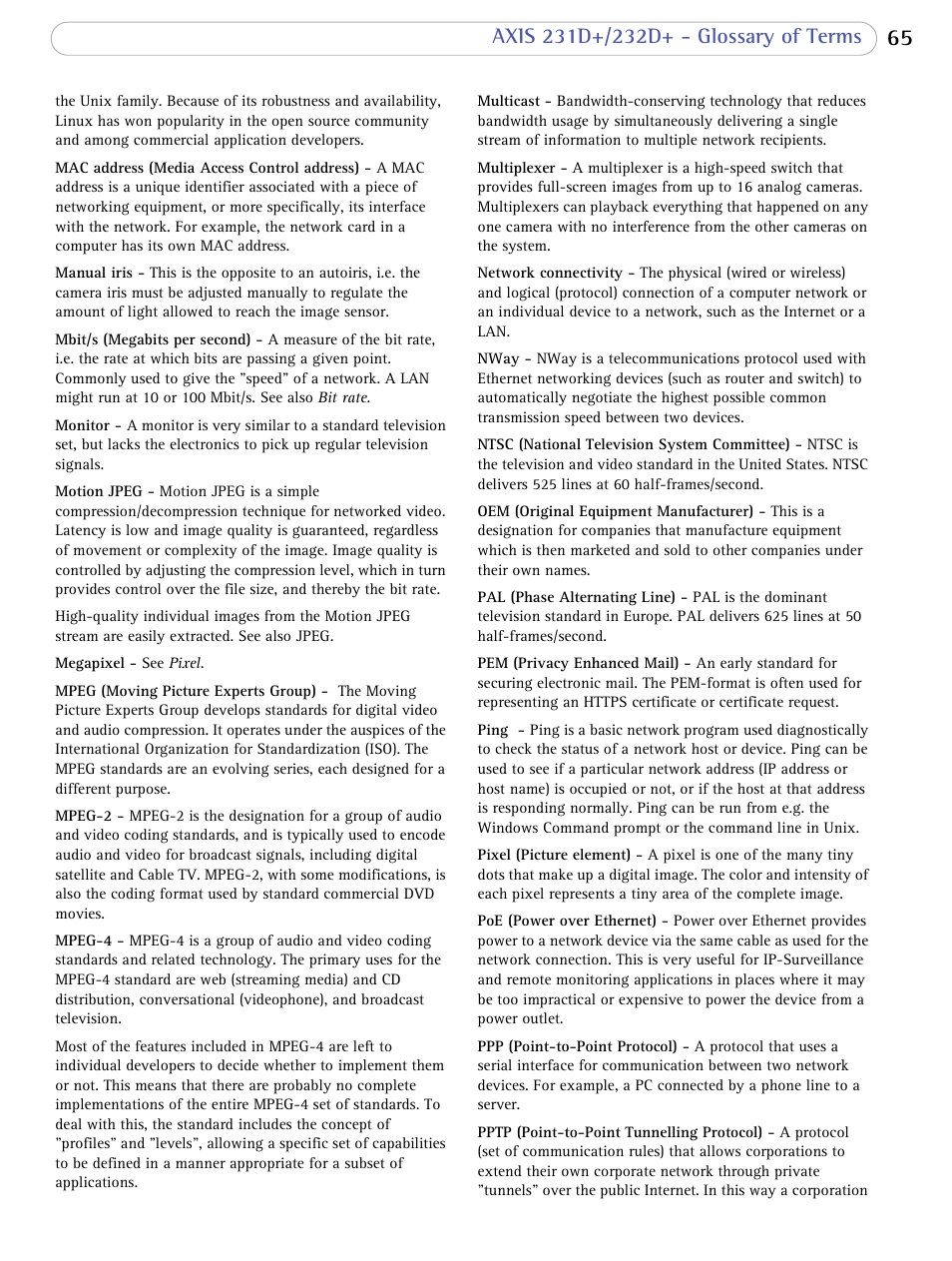 Axis Communications 231D+/232D+ User Manual | Page 65 / 70
