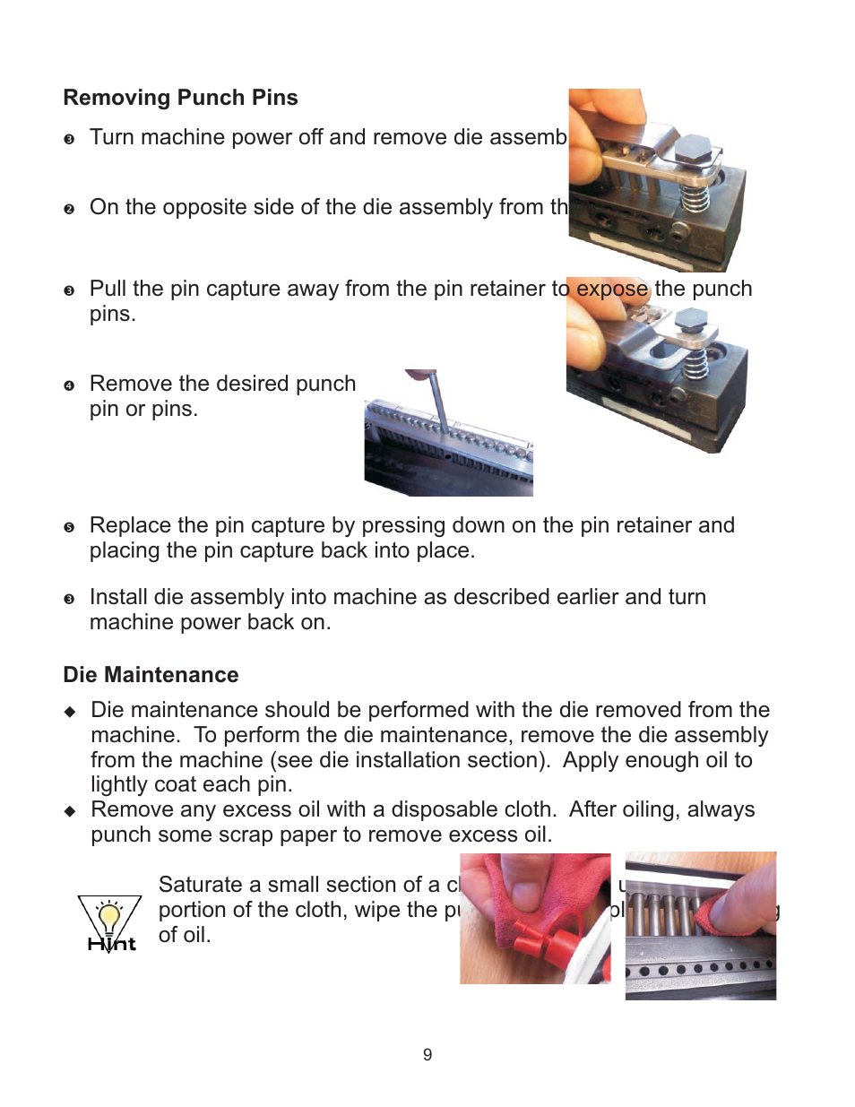 Removing punch pins, Remove the desired punch pin or pins | Rhin-O-Tuff OD4012 User Manual | Page 11 / 16