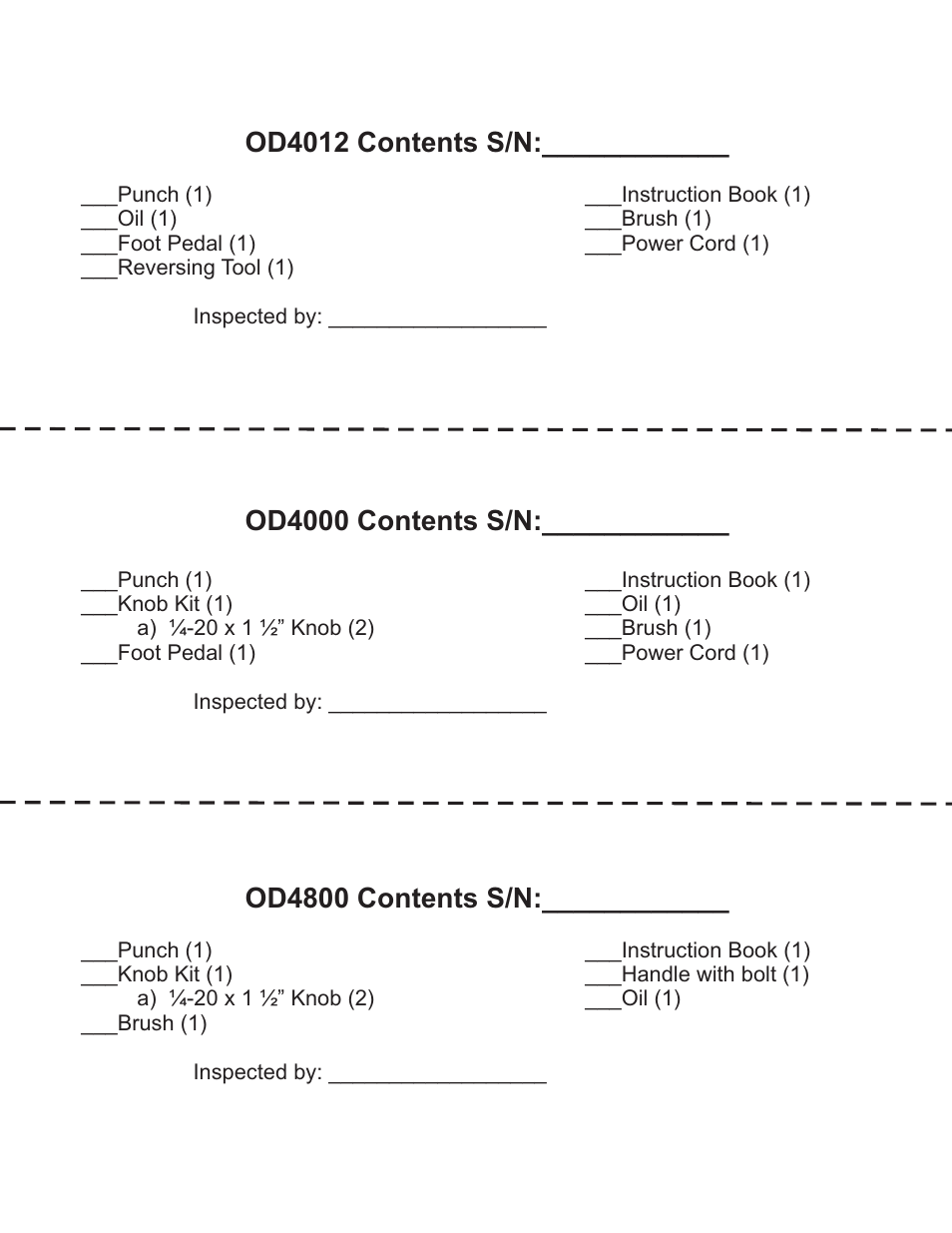 Od4012 contents s/n, Od4800 contents s/n, Od4000 contents s/n | Rhin-O-Tuff OD4012 User Manual | Page 3 / 16