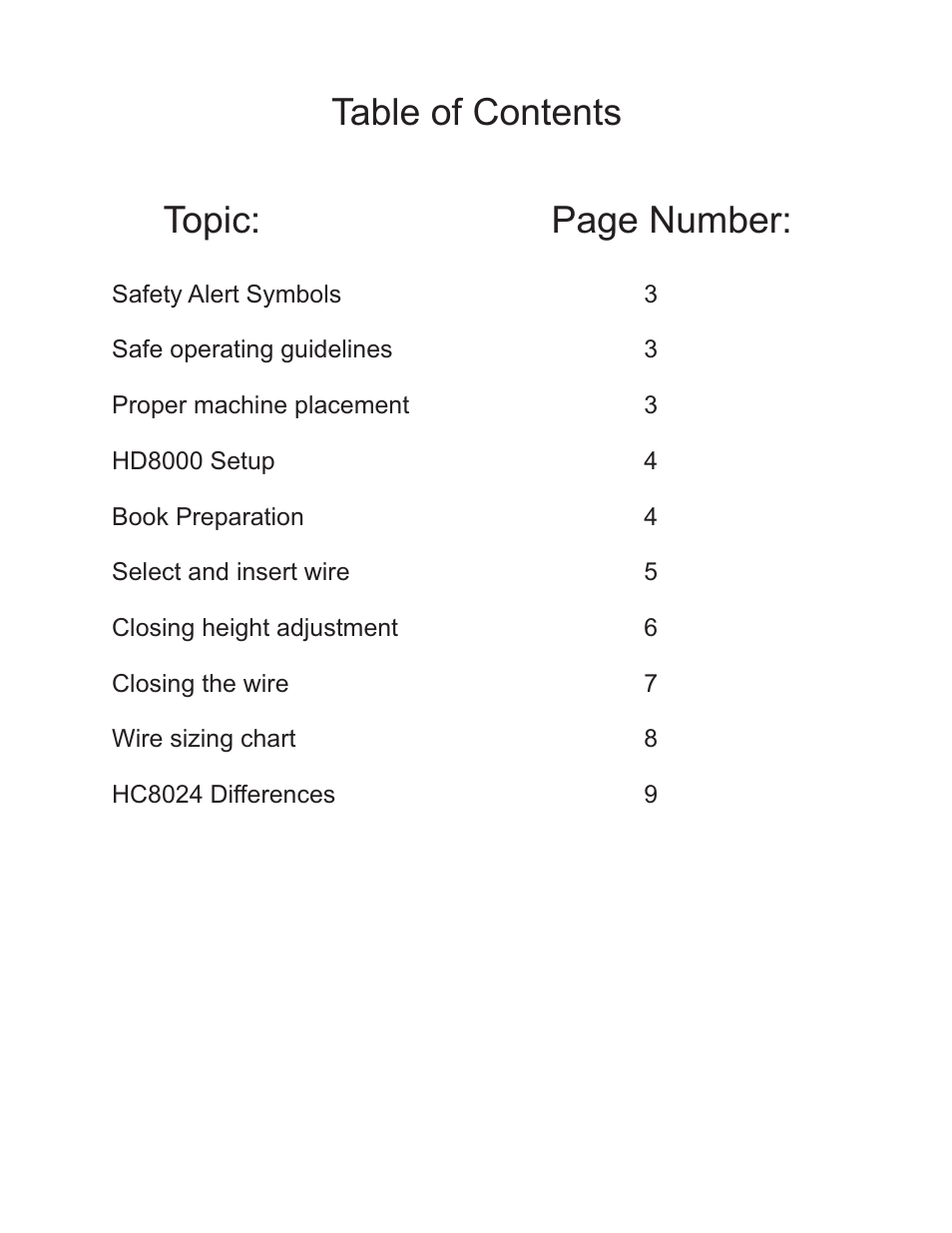 Table of contents topic: page number | Rhin-O-Tuff HC8024 User Manual | Page 2 / 10
