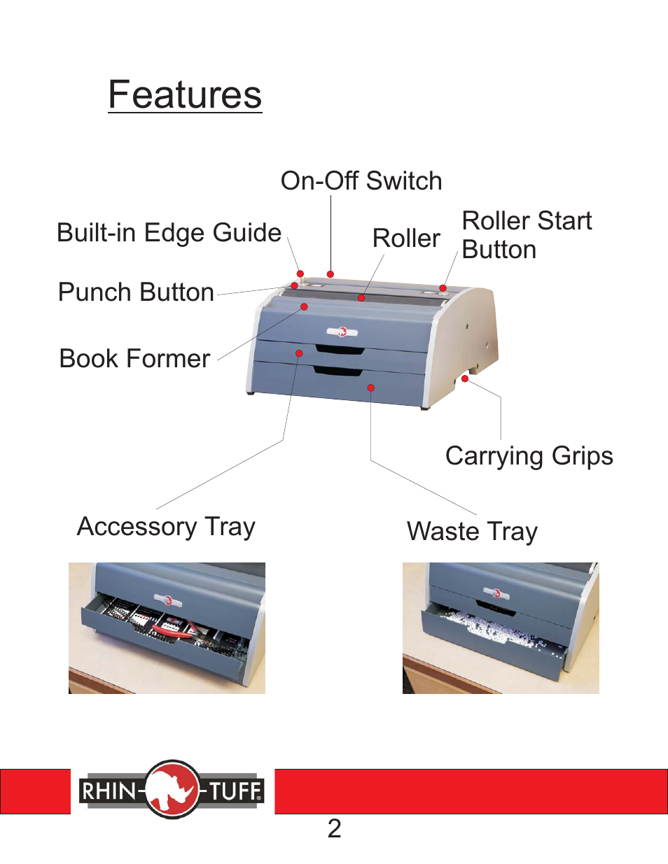 3250cl instruction rev 3 pg 2, Features | Rhin-O-Tuff 3250CL User Manual | Page 3 / 11