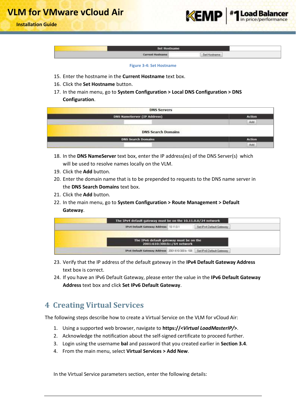Vlm for vmware vcloud air, 4 creating virtual services | KEMP vCloud Air User Manual | Page 12 / 24