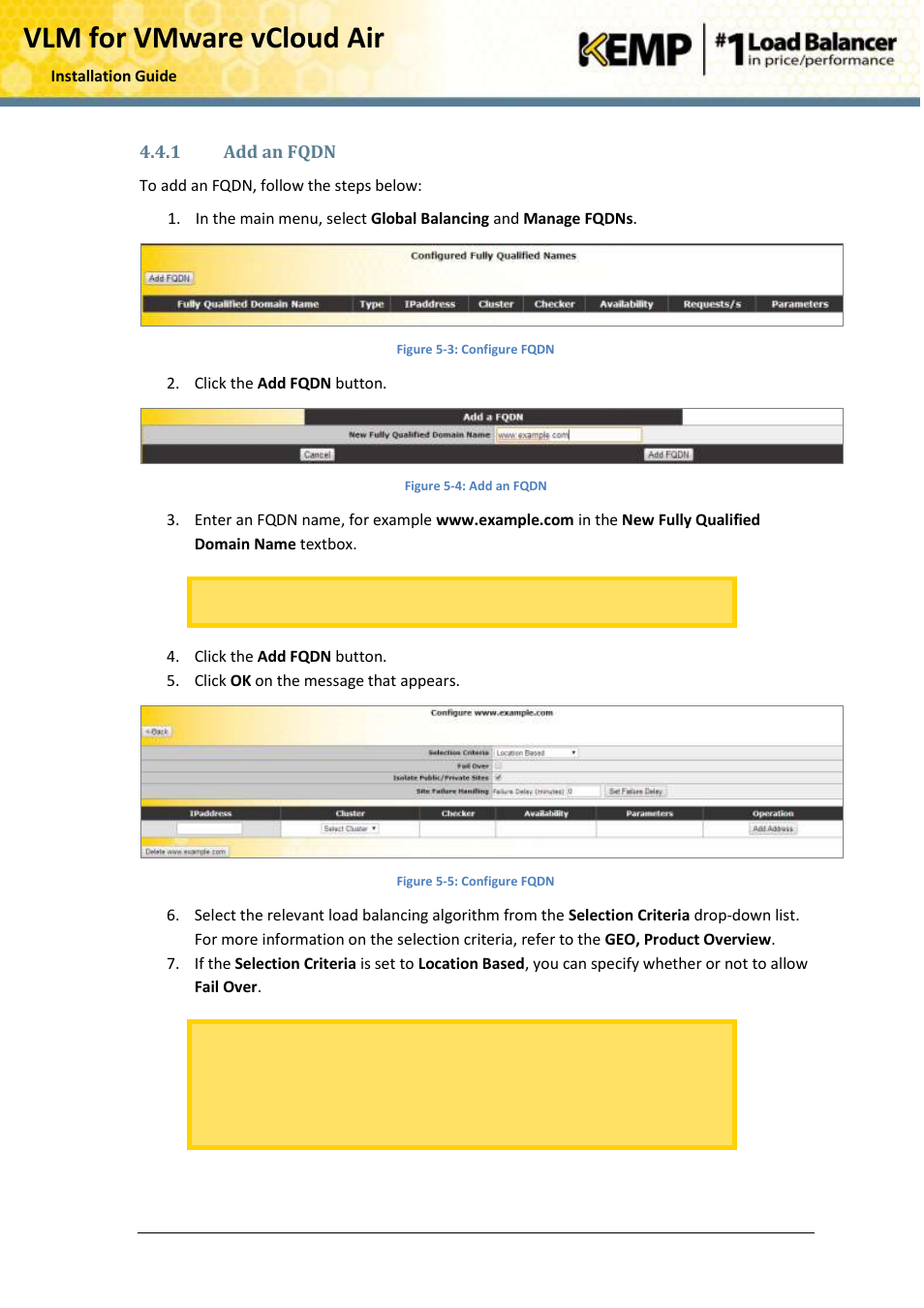 Add an fqdn, Vlm for vmware vcloud air | KEMP vCloud Air User Manual | Page 16 / 24