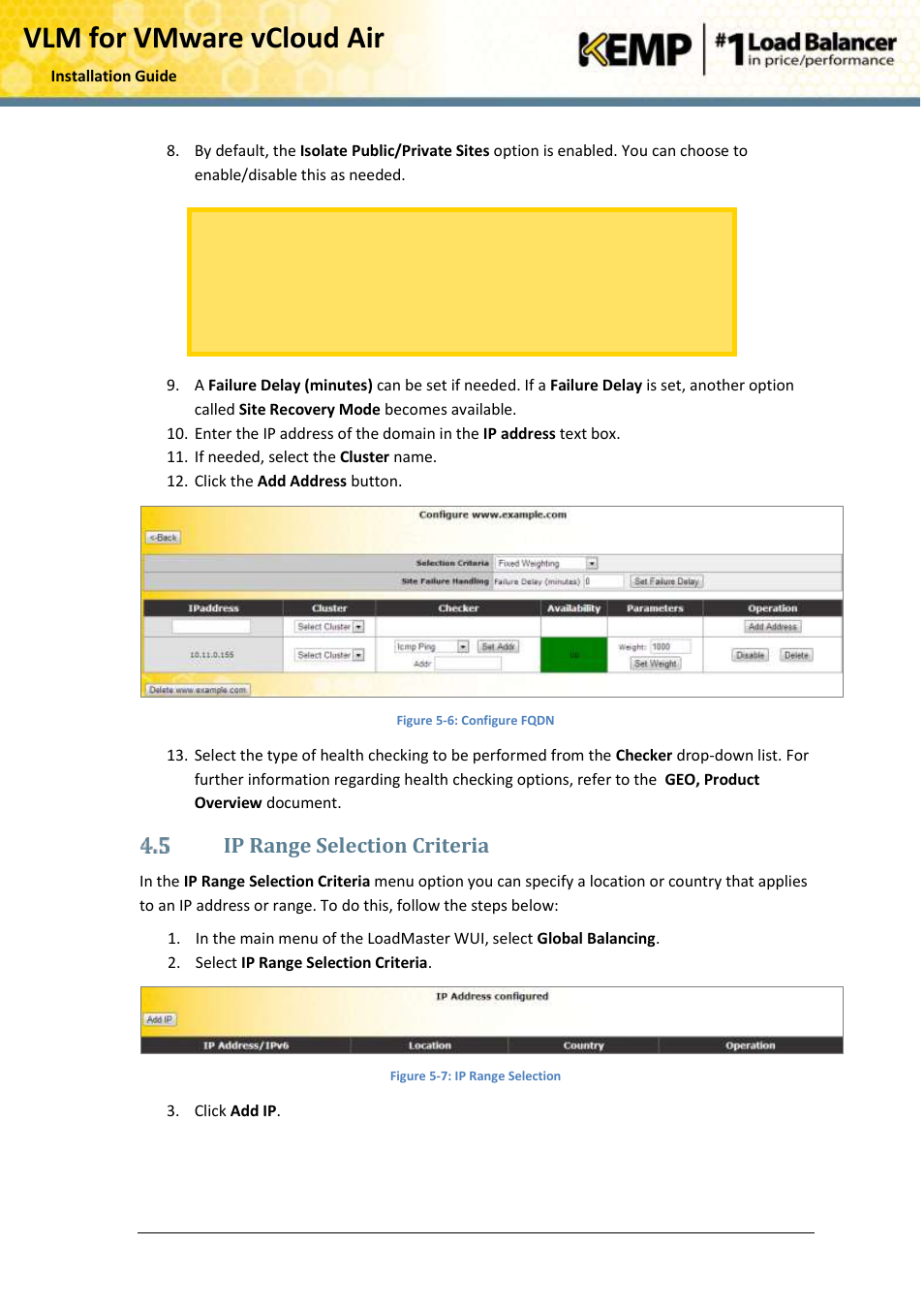 Ip range selection criteria, Vlm for vmware vcloud air | KEMP vCloud Air User Manual | Page 17 / 24