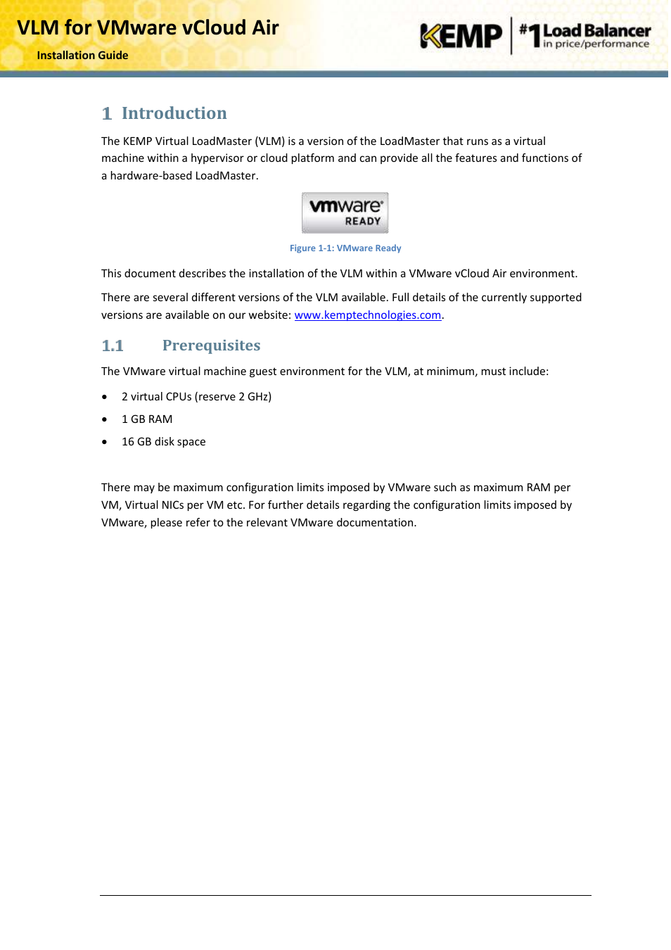 Introduction, Prerequisites, Vlm for vmware vcloud air | KEMP vCloud Air User Manual | Page 5 / 24