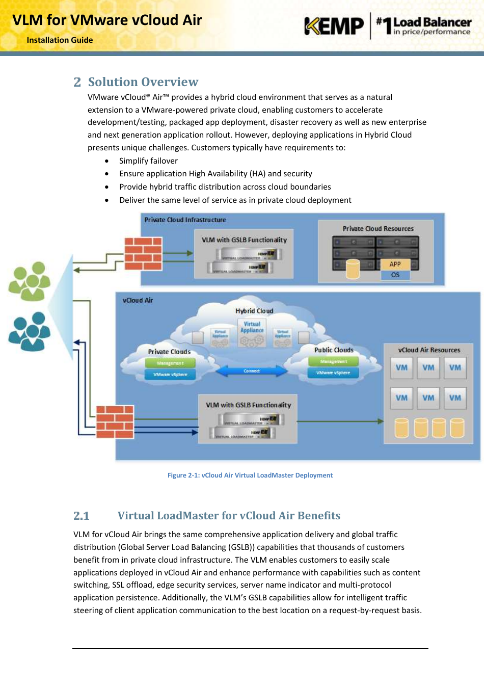 Solution overview, Virtual loadmaster for vcloud air benefits, Vlm for vmware vcloud air | KEMP vCloud Air User Manual | Page 6 / 24
