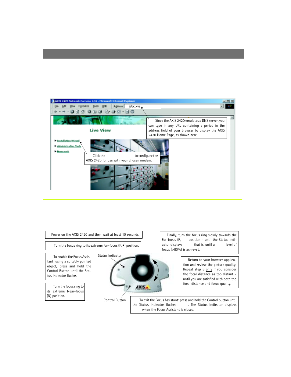 Focusing your camera | Axis Communications 2420 W/Lens User Manual | Page 17 / 103