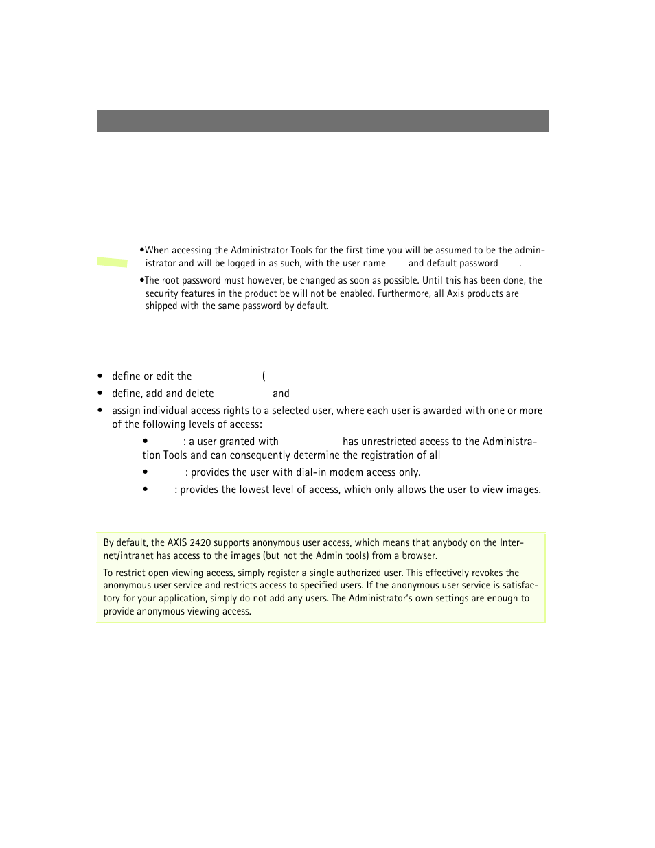 System security | Axis Communications 2420 W/Lens User Manual | Page 23 / 103