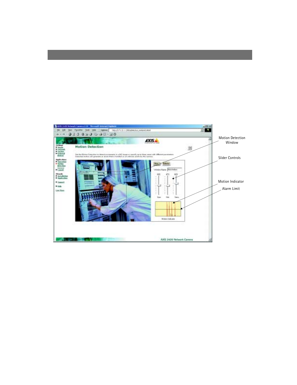 Motion detection, Creating a motion detection window | Axis Communications 2420 W/Lens User Manual | Page 24 / 103