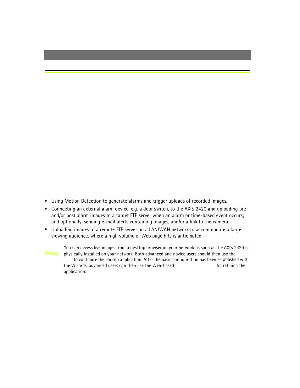Choosing your application | Axis Communications 2420 W/Lens User Manual | Page 31 / 103