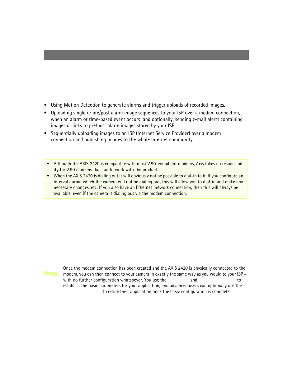 Modem applications | Axis Communications 2420 W/Lens User Manual | Page 33 / 103