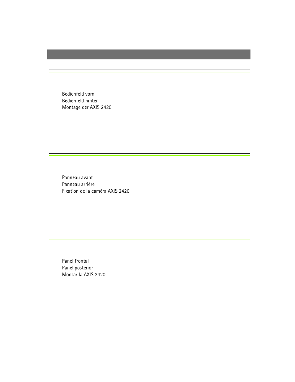 Deutsch, Français, Español | Axis Communications 2420 W/Lens User Manual | Page 4 / 103
