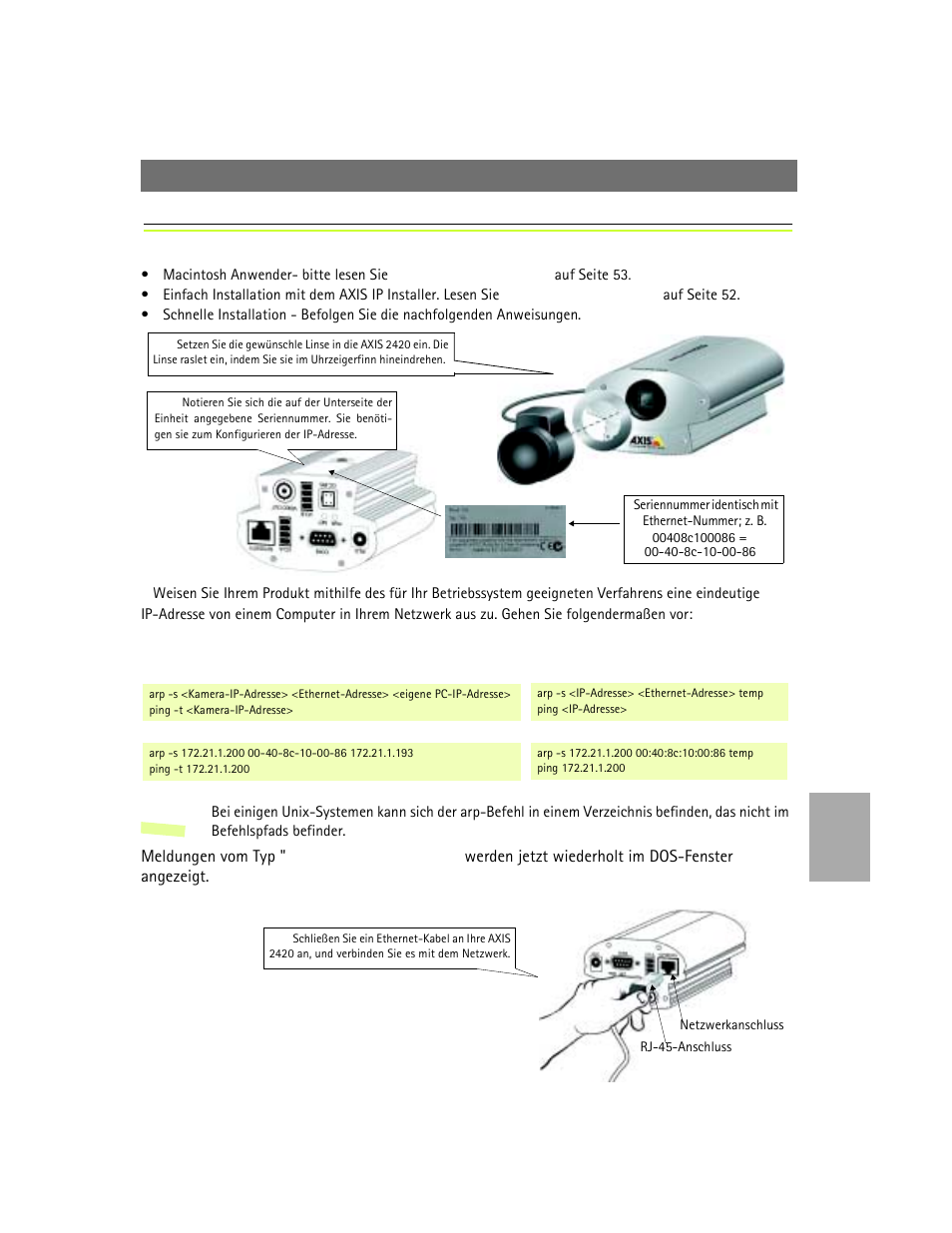 Installieren in einem netzwerk | Axis Communications 2420 W/Lens User Manual | Page 75 / 103