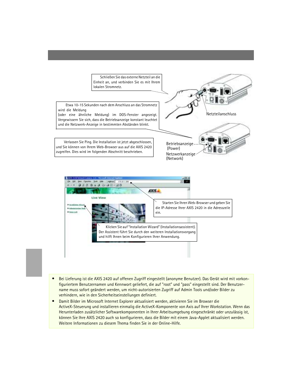 Installieren in einem netzwerk | Axis Communications 2420 W/Lens User Manual | Page 76 / 103