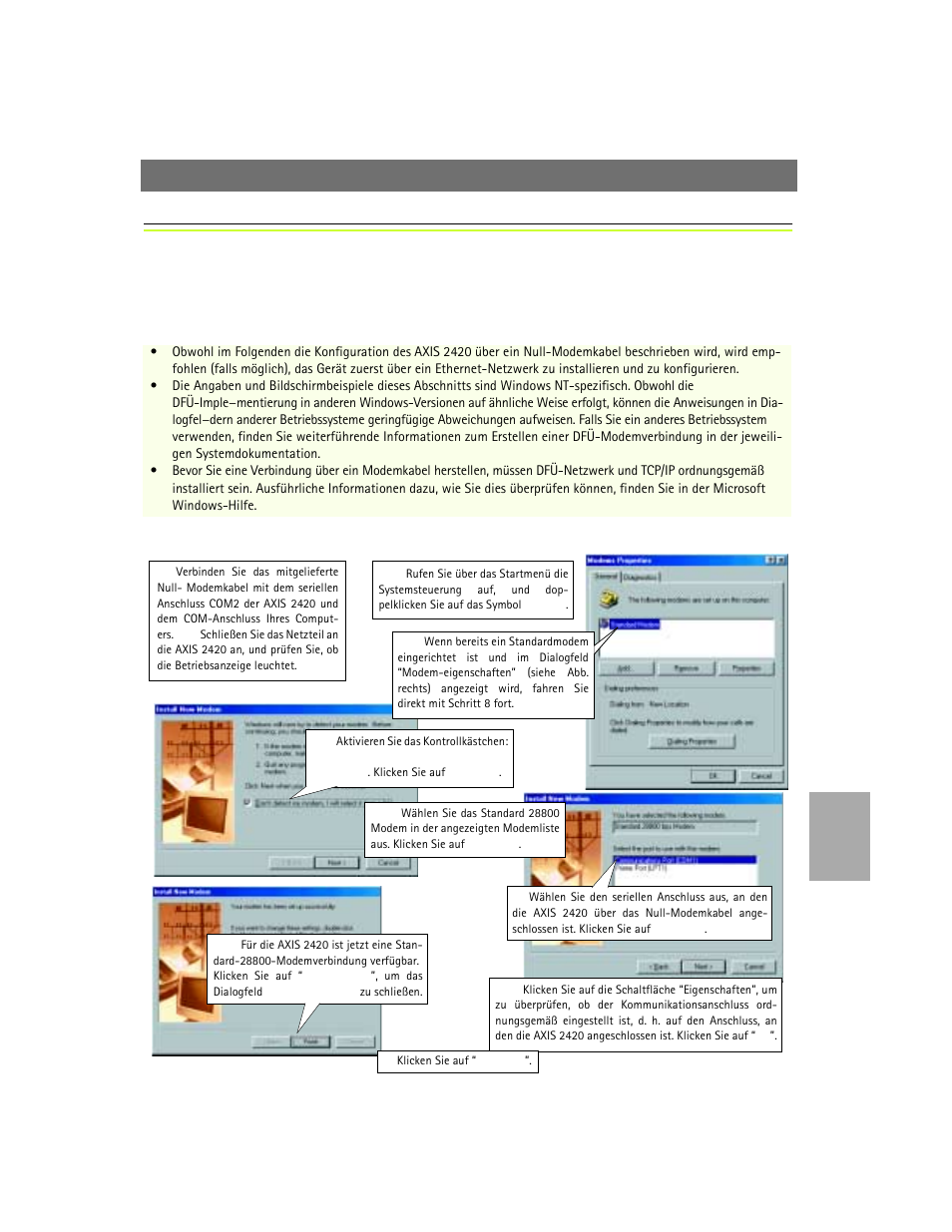 Anschließen an ein modem | Axis Communications 2420 W/Lens User Manual | Page 77 / 103