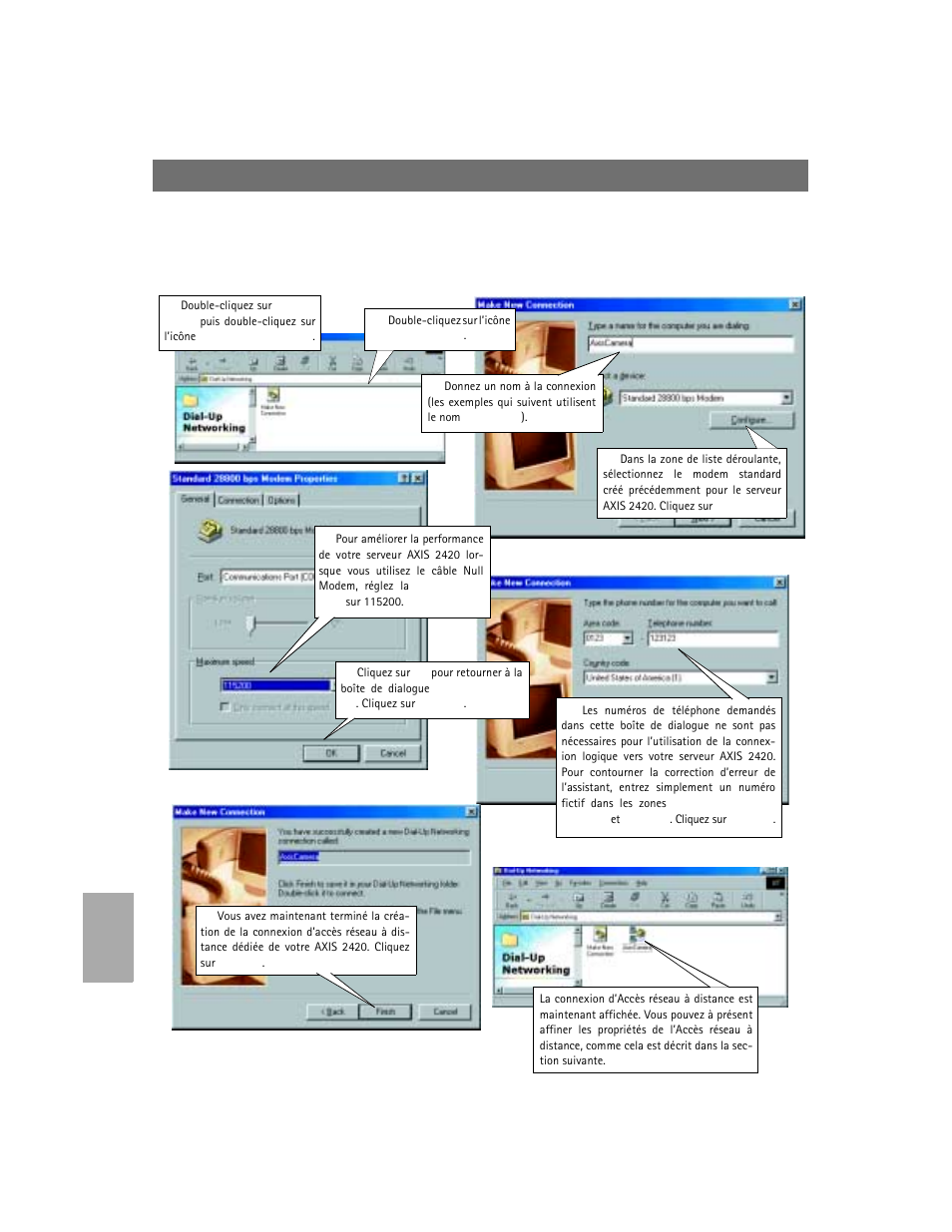 Création d’une connexion d’accès réseau à distance | Axis Communications 2420 W/Lens User Manual | Page 88 / 103