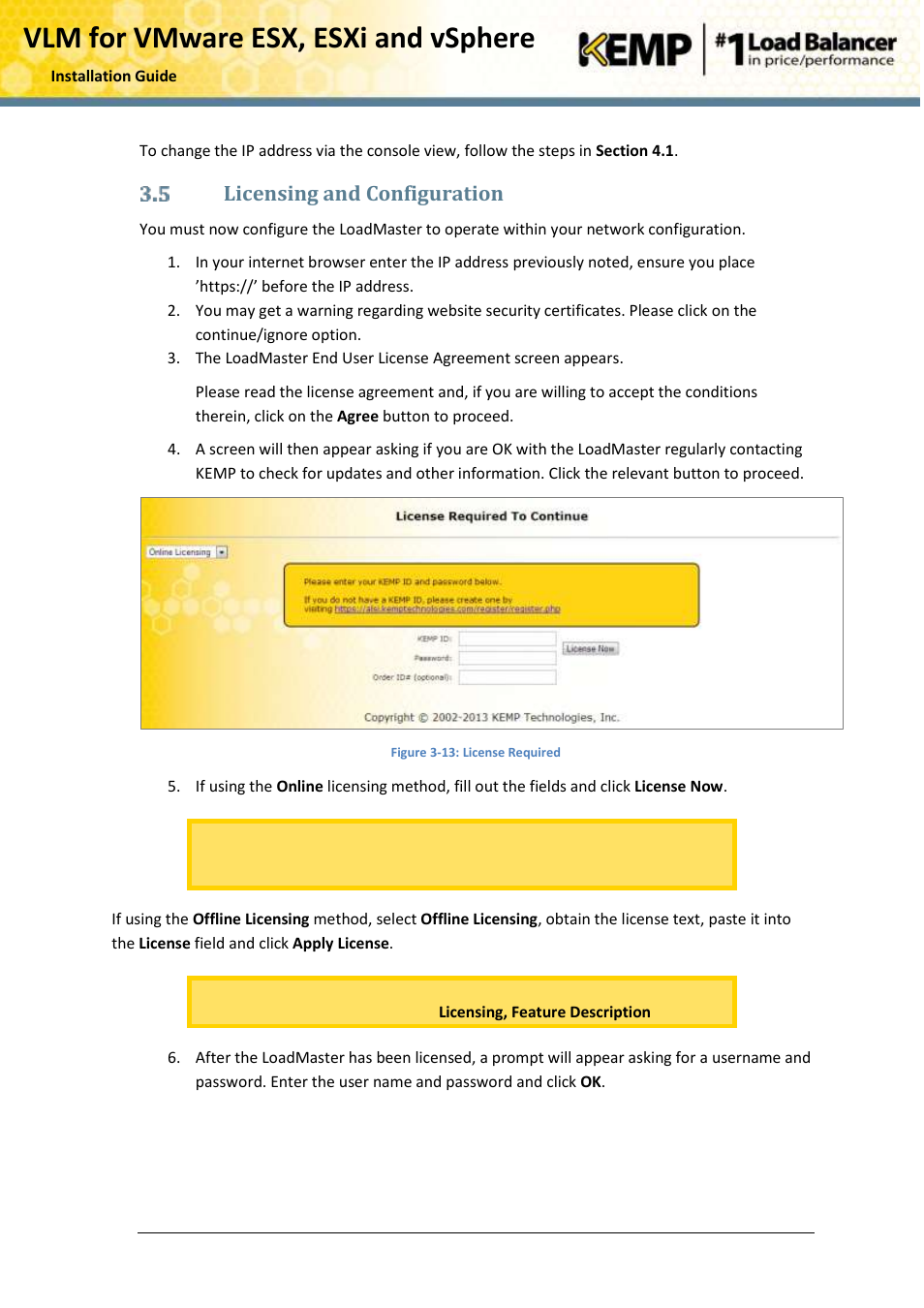 Licensing and configuration, Vlm for vmware esx, esxi and vsphere | KEMP VMware ESX User Manual | Page 15 / 22