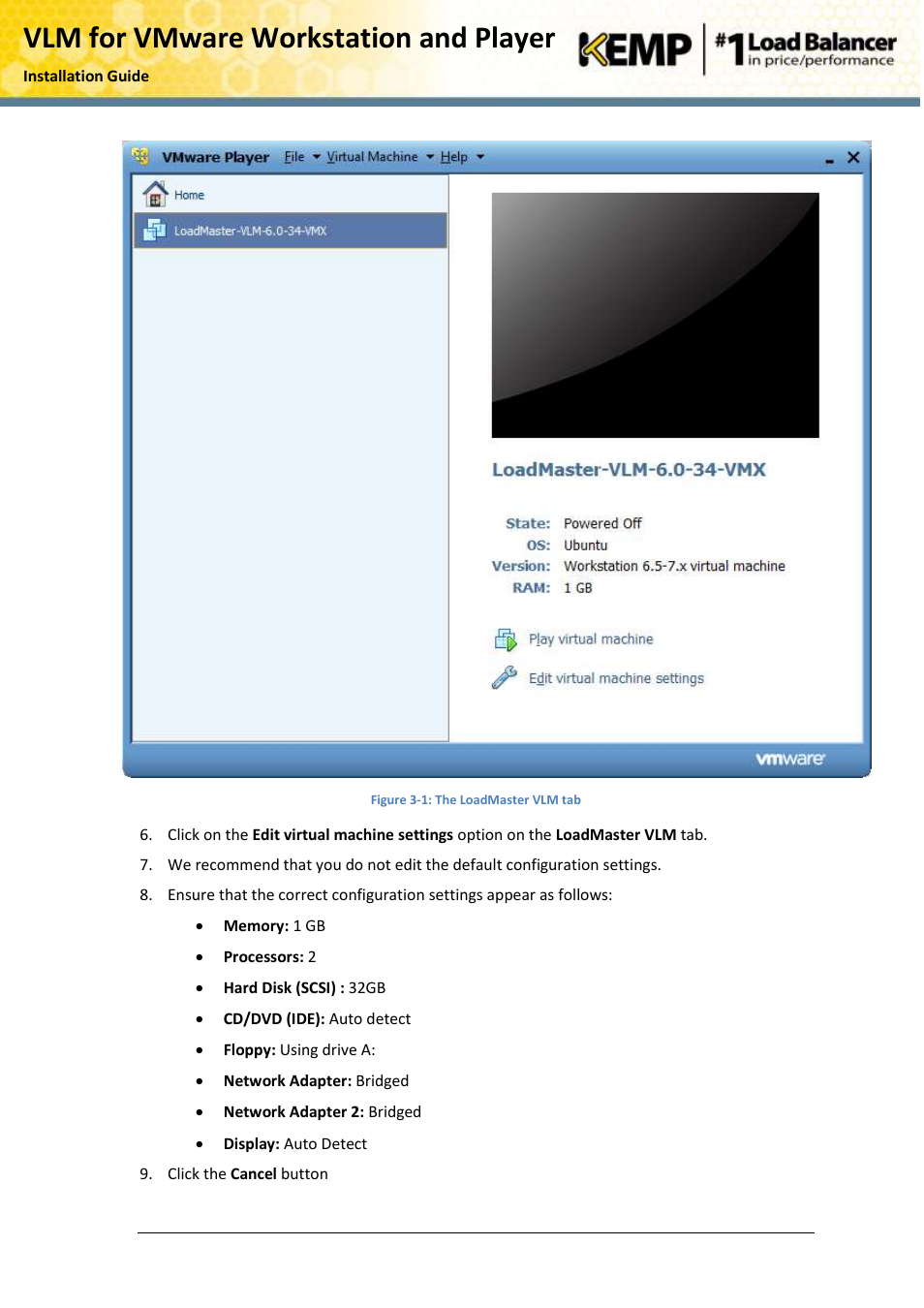 Vlm for vmware workstation and player | KEMP VMware Workstation and Player User Manual | Page 14 / 19