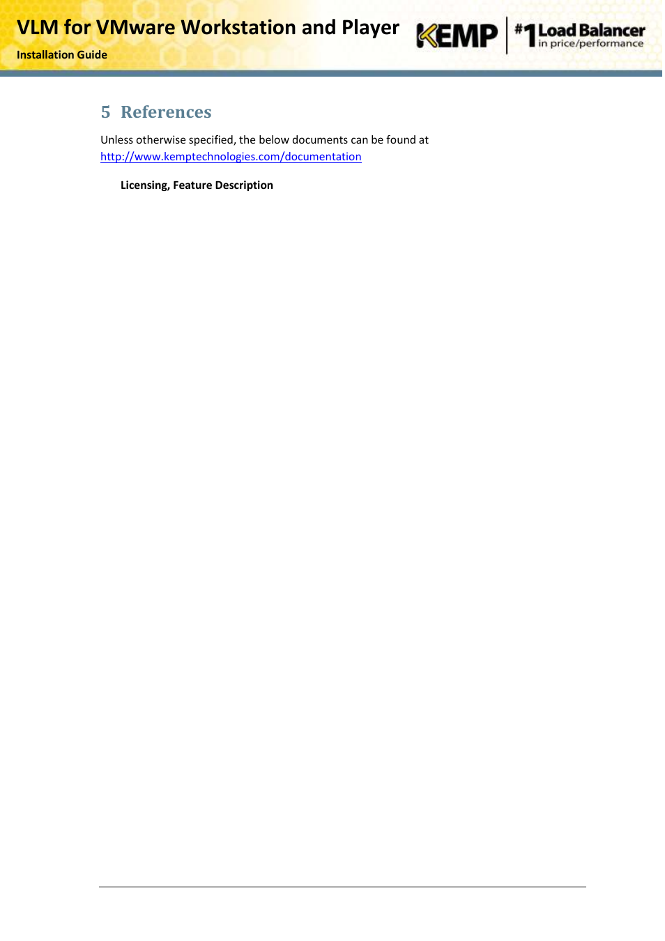 References, Vlm for vmware workstation and player, 5 references | KEMP VMware Workstation and Player User Manual | Page 18 / 19